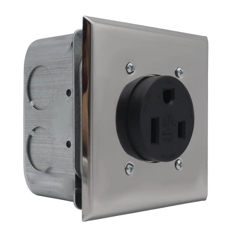 Heavy Duty Nema 6 50r Power Outlet Receptacle Flush Mount Galvanized Steel 50 Amp Industrial Grade close-up view.