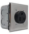 Heavy Duty Nema 6 50R Power Outlet For Welders And Home Workshops Featuring No Fuss Surface Flush Mounting Quick Install 50 Amp Electrical Socket Tough As Nails Galvanized Steel in silver finish.