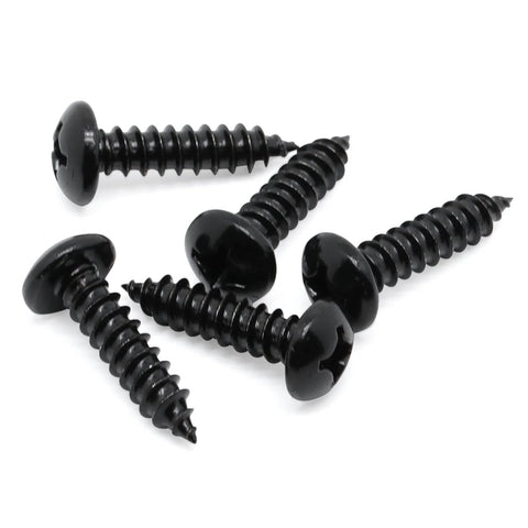 5 black screws showing 8 X 1 Inch Pan Head Self Tapping Screws For Sheet Metal And Wood No 8 Black Oxide 304 Stainless Steel 18 8 100 Pieces Pack Heavy Duty Workhorse Corrosion Resistant Ideal For Furniture And Home Projects