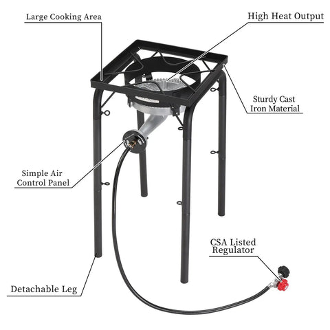 Beast 200000 BTU Propane Burner Outdoor Stove With High Pressure Output, Adjustable Height And 20 PSI Regulator, cast iron legs