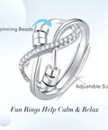Knot Fidget Ring With Bead Spinning For Stress Relief And Focus Adjustable Gold Tone Ring For Women Calm Anxiety ADHD Great Gift For Daughter Or Adult in silver-tone with spinning beads
