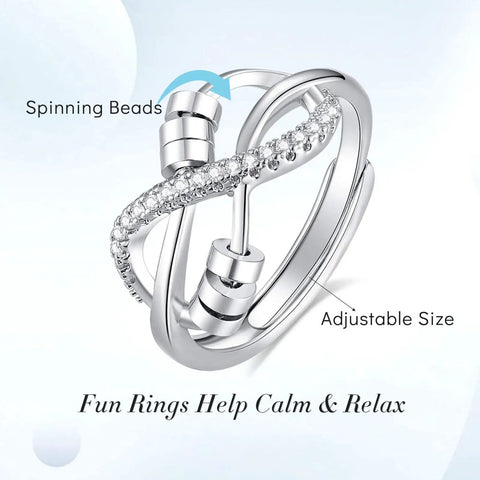 Knot Fidget Ring With Bead Spinning For Stress Relief And Focus Adjustable Gold Tone Ring For Women Calm Anxiety ADHD Great Gift For Daughter Or Adult in silver-tone with spinning beads