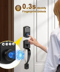 Fingerprint Door Lock Set With Keyless Entry Knob And Lever Handle, Matte Black Electronic Keypad Deadbolt With Auto Lock, 2 Keys