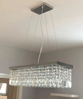 Ultra Modern Crystal Chandelier With Rectangle Raindrop Design, super sleek chrome flush mount pendant light for dining room.