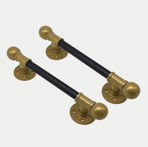 Rugged Rustic Industrial Cast Iron Door Handle Kit 42cm Long Multipurpose Barn Door Hardware, vintage style gold and black handles