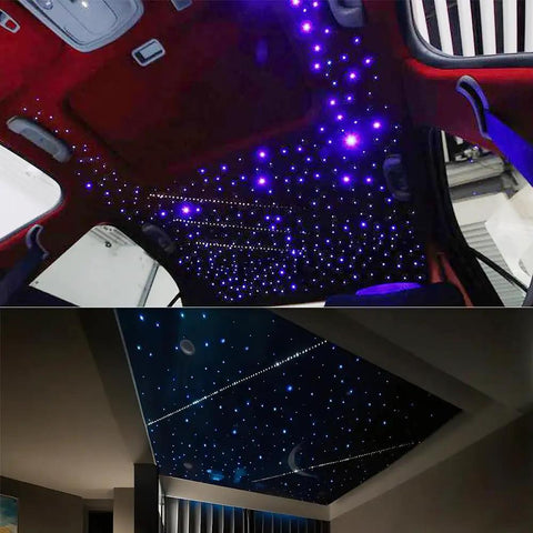 Shooting Star Fiber Optic Headliner Kit With 430 Mixed Diameter Strands, 9.8ft Run, 16W Power installed in car and room ceiling