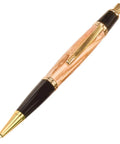 Gatsby Click Ballpoint Pen Woodturning Kit Slick Gold Hardware on wooden background, smooth click mechanism, elegant design.