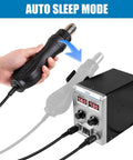 2 In 1 Soldering Station With SMD Hot Air Rework, LED Dual Digital Display, showcasing auto sleep mode feature