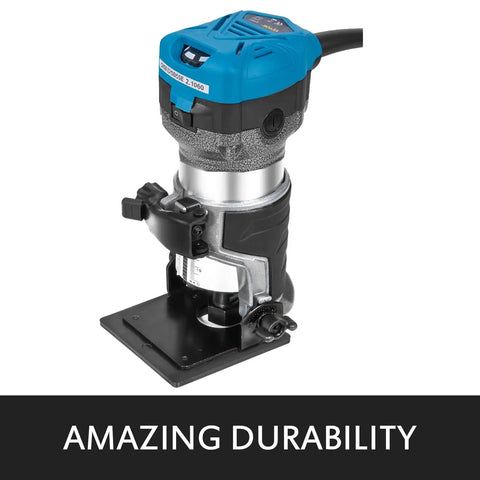 Built Like A Tank Compact Router With Fixed Plunge And Tilt Bases, 1.25 HP Workhorse Woodworking Tool with aluminum base.