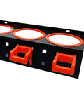 Extra Sturdy Carbon Steel Wall Storage Rack for Spray Bottles and Workshop Tools Built Like a Beast with Hella Room for Clutter and Easy Installation Anywhere in Your Space with orange fittings.