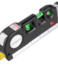Pro Grade Laser Level With Multipurpose Tape Measure And 8 Ft Line, Standard And Metric Rulers, Battery Update Ready, Pinpoint Accuracy, 3 Pronged Leveling Bubble, DIY Friendly Measuring Tool For Quick Projects, black plastic body with tape extended