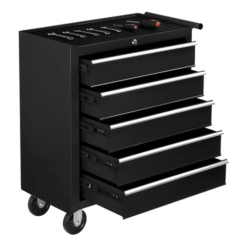 Heavy Duty Rolling Tool Storage Cabinet With Five Deep Drawers And Secure Padlock Grease Monkey Approved Workshop Workhorse Featuring Cushioned Top Tray And Smooth Glide Casters