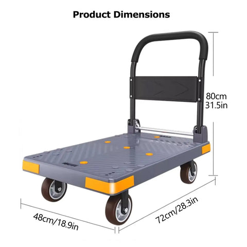 Heavy Duty Four Wheel Platform Cart With 360 Degree Maneuverability And 660 Pound Capacity For Safe Transport Of Luggage And Packages Foldable Hand Truck With Anti Slip Deck For Stable Heavy Load Haul, 72x48cm dimensions