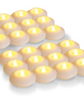 12 Pack LED Floating Candles 3 Inch Flameless Plastic Tea Lights For Bathtub Pool And Vase Centerpiece Waterproof And Water Activated Warm White Glow Battery Replaceable And Reusable Lit Ambient Glow, glowing in rows