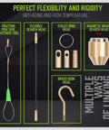 Multiple linking tools from Fiberglass Running Wire Tape Kit For Electrical Installations With Glow Rods, brass connectors visible.