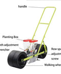 Manual 2 Row Corn Seeder Hand Push Precision Planter With Adjustable Seed Dispenser Heavy Duty Garden Seeding Machine With labeled parts