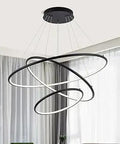 Black Modern Led Chandelier With Three Rings Large Circular Pendant Light For Dining Room Ceiling Foyer And Stair Foyer Ambience Color Changeable 31.5 Inch Diameter