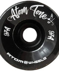 Close-up of black 57mm Atom Tone wheel, part of Quad Roller Skate Wheels 57mm Black 97A Durometer Durable Set Of Four.