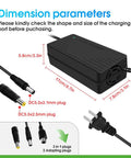 Fast Lane 54.6V 48V Battery Charger With 3A And 5A Settings showcasing dimensions and compatible plugs for RVs and boats.