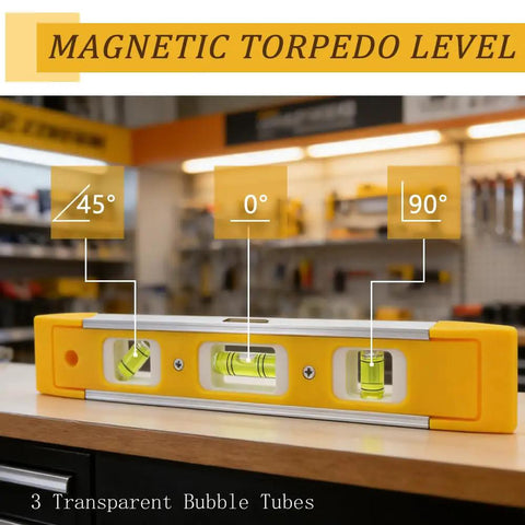 Rock Solid 9 Inch Torpedo Level With Strong Magnetic Edges And Shock Proof Aluminum Body Dead On Precision Bubble Vials Built Tough For Quick Layouts No Sweat Work Job Site Ready For Smart Builders