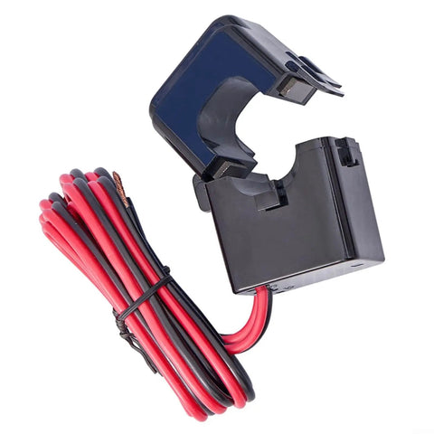 Rock Solid Split Core Current Transformer With No Sweat Clamp Install 50A 100A 150A 200A Options, featuring black housing and dual wire leads.