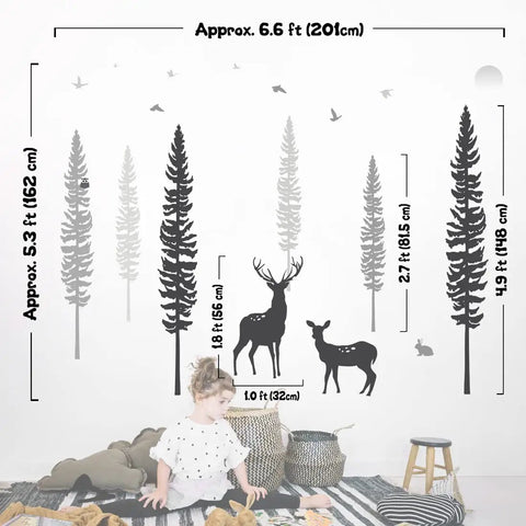 Dreamy Forest Woodland Nursery Wall Decals Set With Pine Trees Owls And Deer No Mess Easy Peel And Stick Baby Boy Girl Wall Stickers