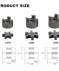 PRODUCT SIZE chart for Half To Seven Eighth Inch L090 Three Piece L Jaw Coupling Set With Buna N NBR Rubber Spider For Log Wood Splitter Heavy Duty Power Transmission Shaft Couplings