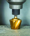 Heavy Duty Step Drill Bit from Heavy Duty Step Drill Bit Set For DIY With Spiral Double Fluted Titanium Nitride Coated Bits in use