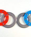 Thrust Bearing TB 250 with carbon steel washers and nylon cage, red and blue, showing 14 ball bearings.