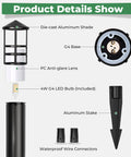 Product details showing Top Tier Low Voltage Landscape Pathway Lights With Replaceable LED G4 Bulbs 12V components and design features.