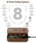Wooden Walnut Power Strip With USB Ports, 5 Ft Long, 8 AC Outlets, 6 USB Ports Including USB C Fast Charging, safety system diagram