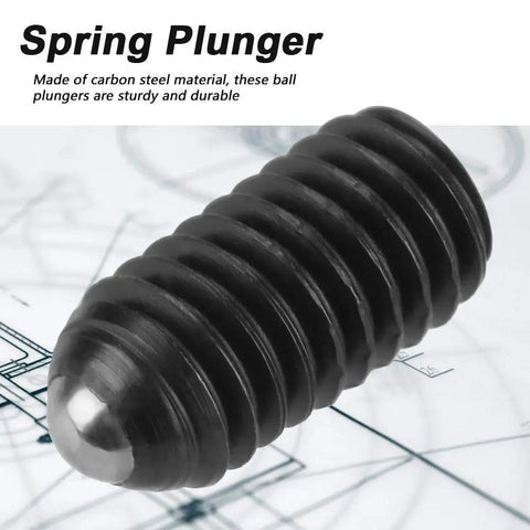 Close-up of Built Rugged Carbon Steel M6 Hex Socket Ball Spring Plunger Set showing smooth surface and sturdy design.
