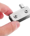 Person holding a Stainless Steel Glass Door Hinge for 5 to 7mm Thick Glass, 4 Pack Pivot Hinges for Shower Doors and Display Cabinets