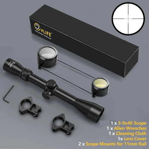 3-9x40 Crosshair Riflescope With R4 Reticle And 11mm Dovetail Mounts For Airsoft 10/22 Rimfire And .22 Pellet Guns.22LR.177 And .17 HMR