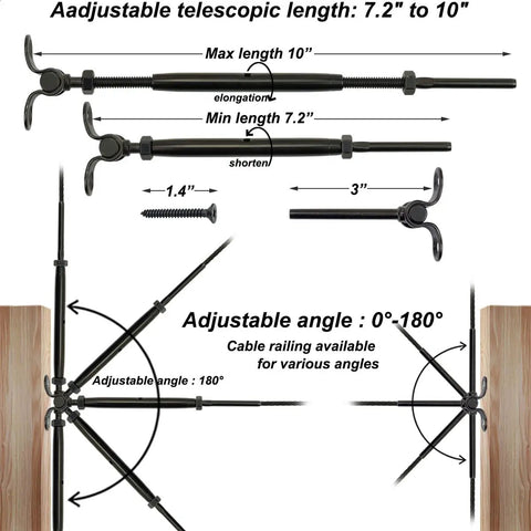 Rugged Cable Railing Kit For One Eighth Inch Cable System On Wood Posts With Stainless Steel Swage Toggle Turnbuckles adjustable lengths and angles