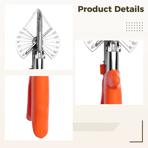Pro Grade Multi Angle Miter Shear Cutter With 8.3 Inch Blade, Adjustable 45 to 135 Degrees, bright orange handle detail.