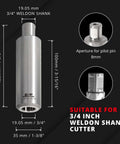 Side view of S&F Stead & Fast annular cutter extension, 4 in (100 mm) for 3/4 in Weldon shank