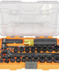 Pass Through Impact Socket Set With Three Eighths Inch Drive And Twenty Eight Piece Kit Featuring SAE And Metric Sockets in MODbox case
