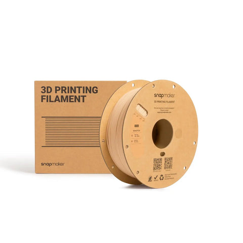 Straight Up Wood PLA Filament 1.75mm for 3D Printers with realistic maple grain in spool and box.