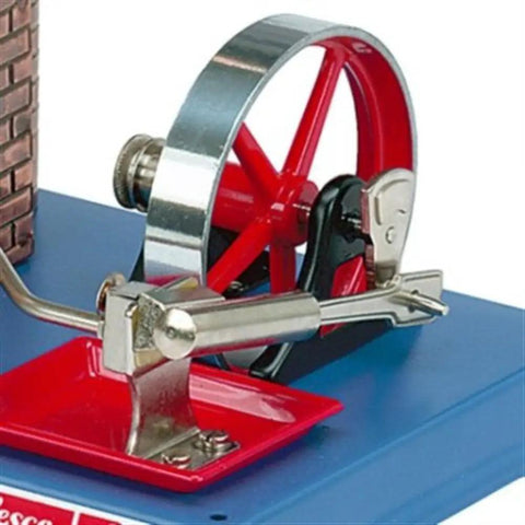 Close-up of engine parts in Deluxe Steam Engine Kit D5 For DIY Gearheads And Educators with polished finish.