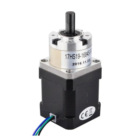 Geared Nema 17 Stepper Motor With 5 To 1 Planetary Gearbox High Torque And Precise Positioning 1.68A Rated Self Locking At Power Down Smooth Low Speed Control For CNC 3D Printer And Robotic Projects, black aluminum stepper motor with shaft and wires