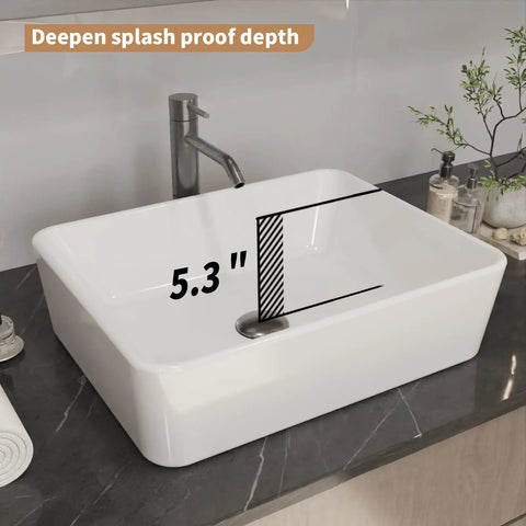 Premium Rectangular Ceramic Vessel Sink, Above Counter Bathroom Basin With Crisp White Glaze, Built Like A Tank For Durability And Style, An Effortless Upgrade For Any Modern Vanity Setup Today