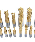 20-piece TiN-coated HSS end mill set, sizes 3/16 to 3/4 in, 2F and 4F, straight shank, wood case