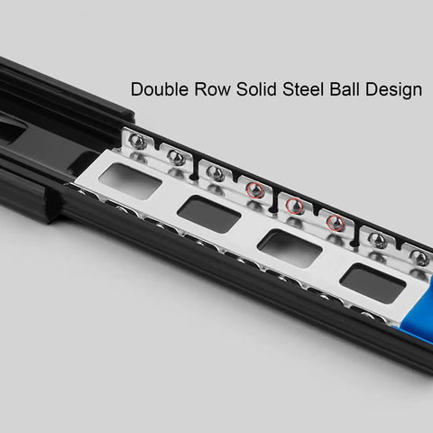 Close-up of One Pair Full Extension Drawer Slides Rails 10 12 14 16 18 20 22 Inch Soft Close with double row solid steel ball design