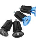 Heavy Duty Aluminum Bike Handlebar End Plugs Locking Design Stops Bars From Falling Off Lightweight Cycling Gear Plug For Your Ride, black and blue pair