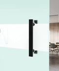 Matte Black Square Barn Door Handles Set For Double Sided Doors Pull Push Long French Door Hardware Fits Three Quarter Inch To Two And Three Quarter Inch Thick Doors Available In Twelve Inch To Fifty Nine Inch Lengths Heavy Duty Shower Pull Handles installed on office door