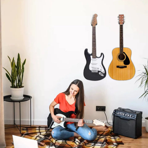 Kickass Two Pack Black Walnut Wood Guitar Wall Mount Ultra Heavy Duty Sweet U Shaped Holder Bracket For Acoustic Electric Bass Banjo Tight Space Saving Rack