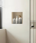 Tile Shower Niche Shelf 17x17 Inches With Texture Inside 14x14 Inches Single Shelf Wall Niche Insert For Bathroom Storage Waterproof And Leak Proof Design For Easy Shower Organization installed in bathroom wall holding bottles