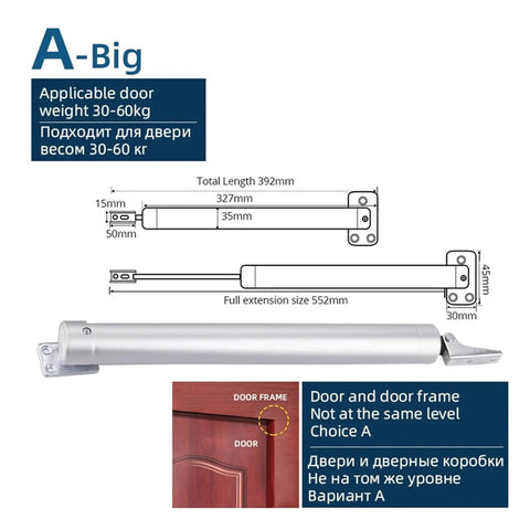 Automatic Door Closer With Silent Soft Close, Adjustable Tension For Doors Up To 60Kg, 80 To 110 Degree Positioning diagram