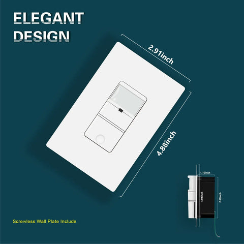 Motion Sensor Light Switch With Neutral Wire Required, In Wall Occupancy Switch For CFL LED Incandescent Bulbs, Single Pole, Screwless Wall Plate Included, White, UL Listed FCC Approved, Easy Adjustable Modes